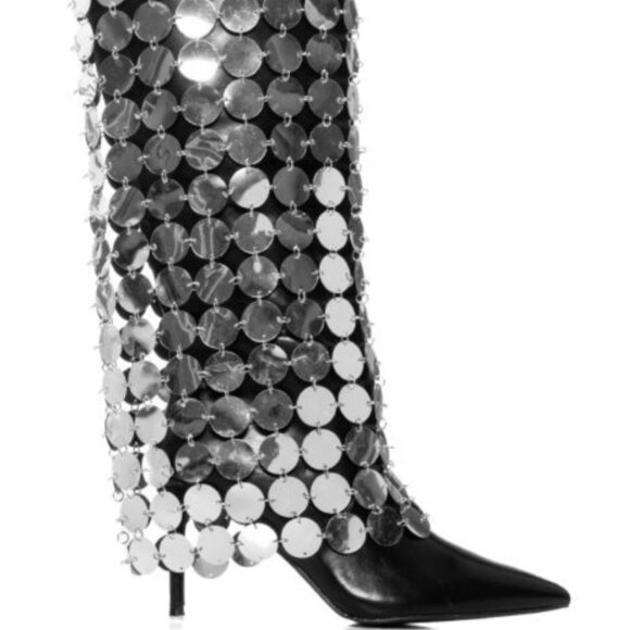 AZALEA WANG " SILVER DOMAIN " SILVER DISC EMBELLISHED BOOT  BLACK ( BRAND NEW!!! - Picture 5 of 5